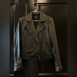 Guess Women's Dark Leather Biker Jacket